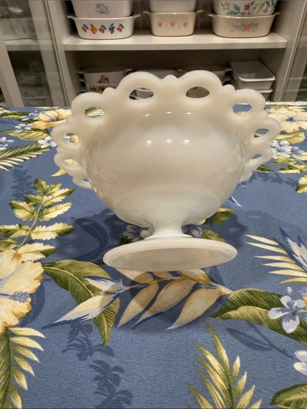Milk Glass Lace-Edge Serving Bowl - White